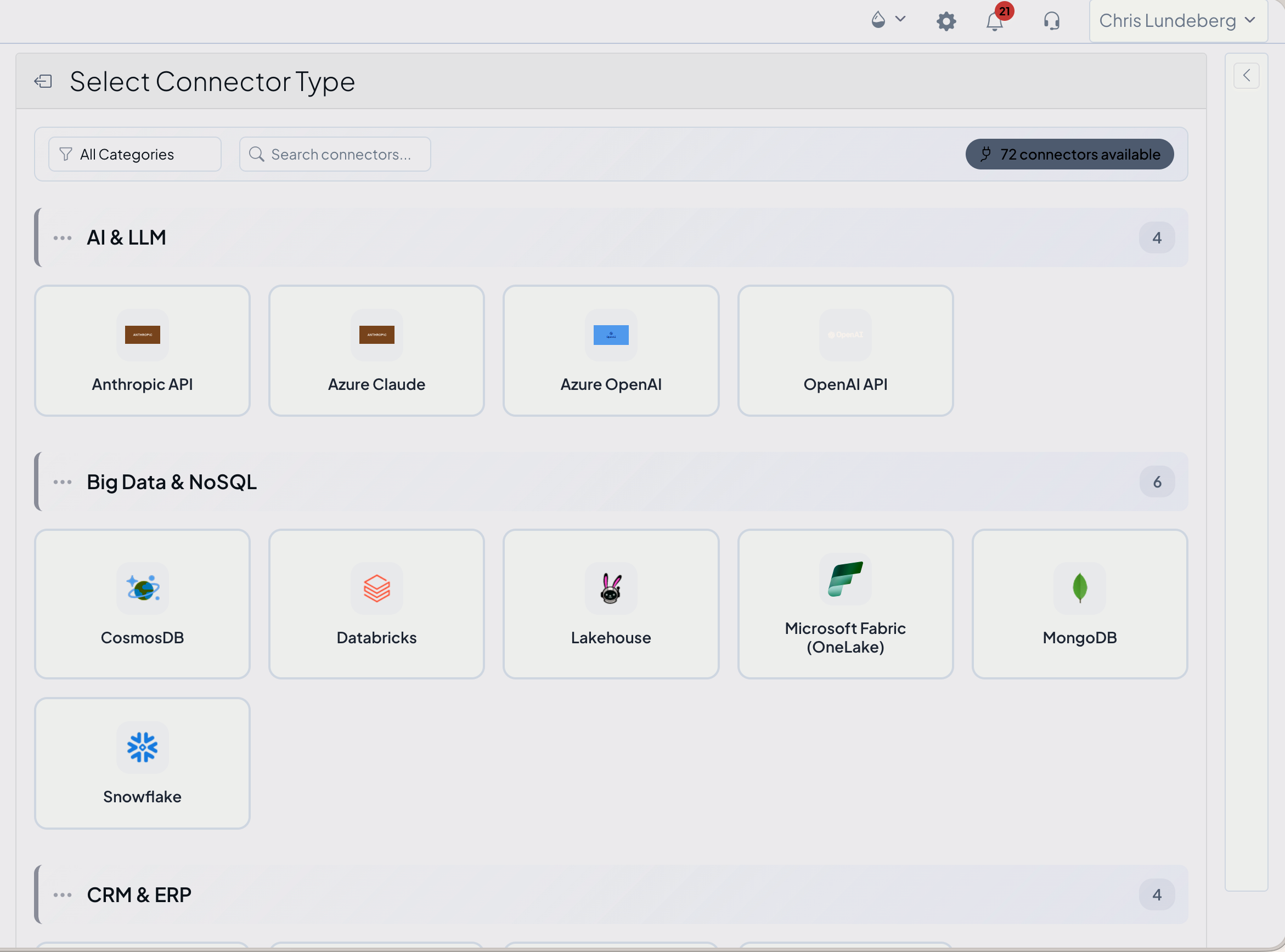 Databasin connector catalog: 75+ pre-built source connectors in one library